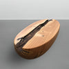 mesa de centro organica madeira maciça oval rustica