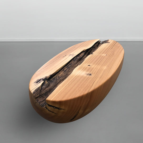 mesa de centro organica madeira maciça oval rustica