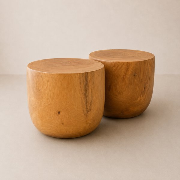 conjunto mesa de centro organica redonda madeira maciça arboreal