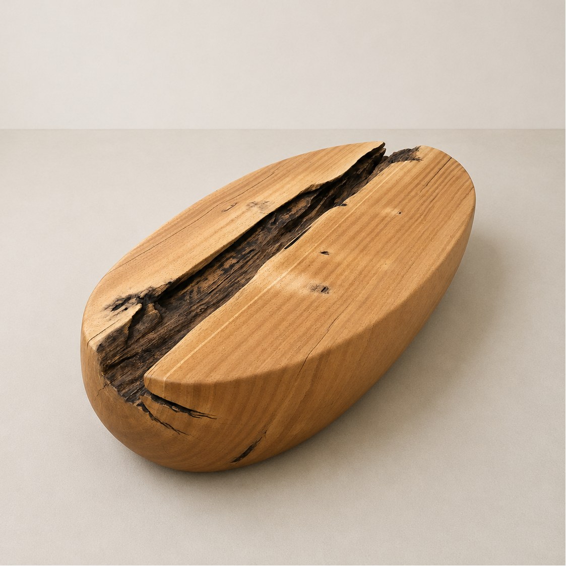 mesa de centro organica madeira maciça oval rustica