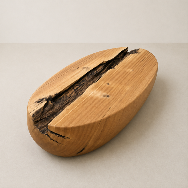 mesa de centro organica madeira maciça oval rustica