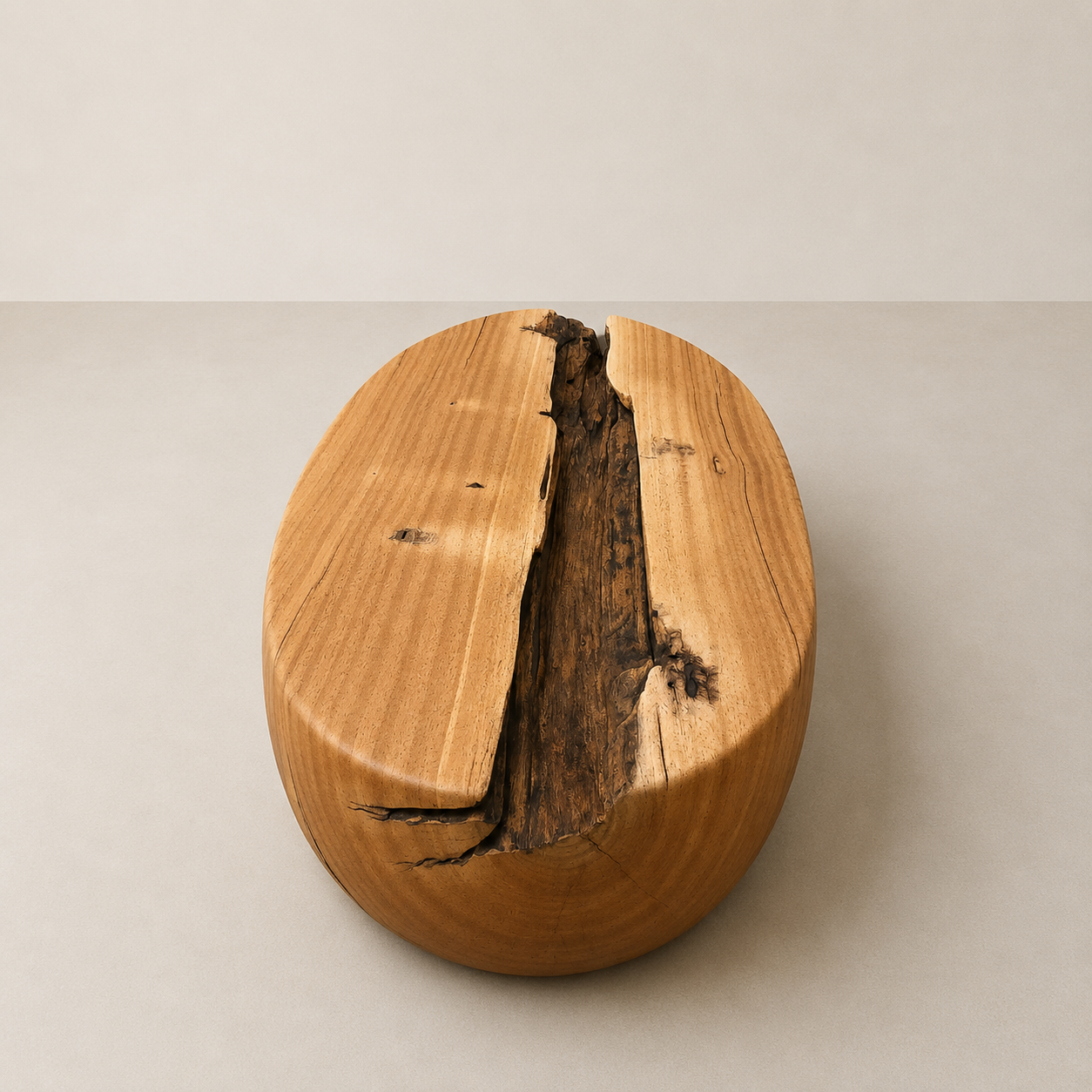mesa de centro organica madeira maciça oval rustica