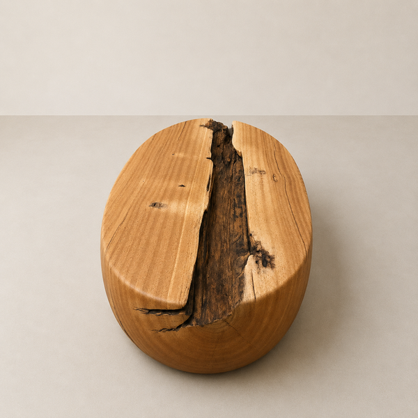 mesa de centro organica madeira maciça oval rustica