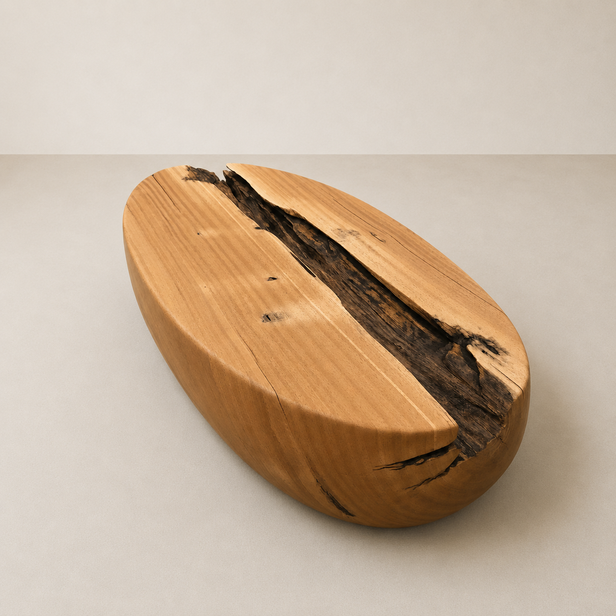 mesa de centro organica madeira maciça oval rustica