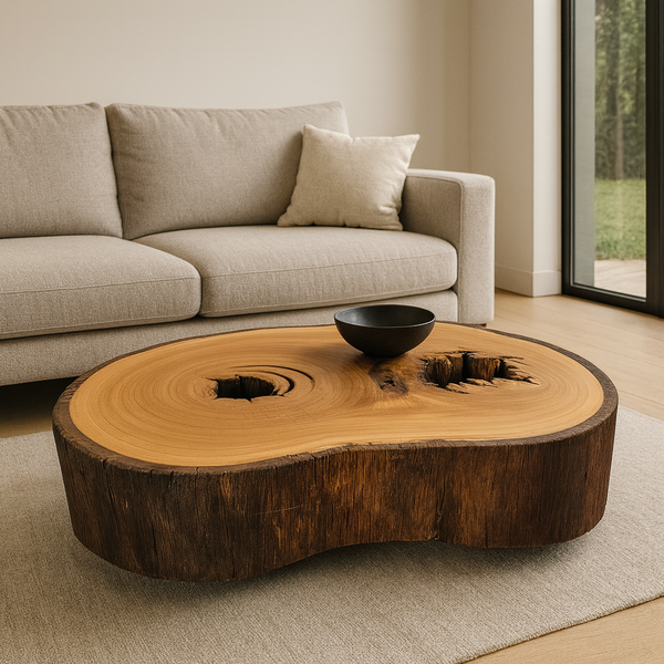 mesa de centro organica tora madeira maciça arboreal pronta entrega