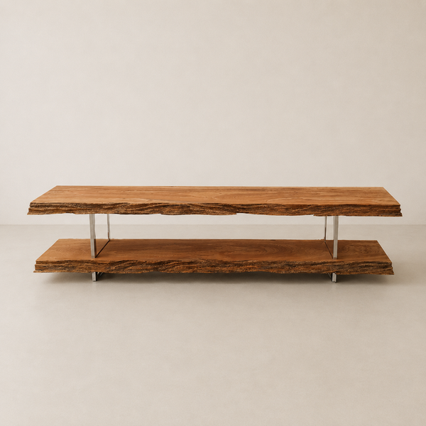 aparador rústico em 2 níveis com pé acrílico
