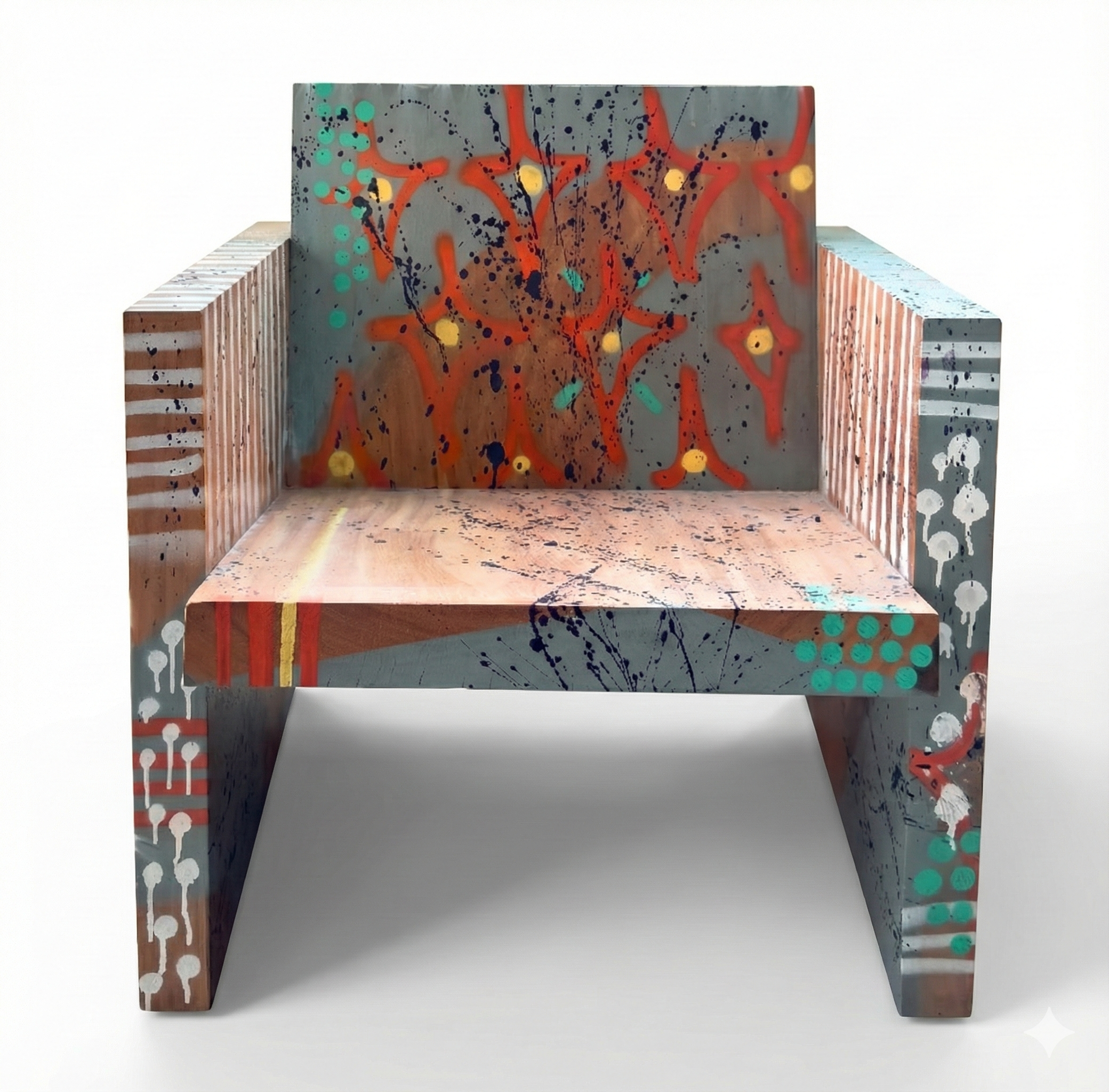 Poltrona Canopy Wood customizada ArboREAL em madeira maciça, com braços de madeira e pintura artística manual exclusiva, design contemporâneo e estrutura robusta, apresentada em fundo branco.