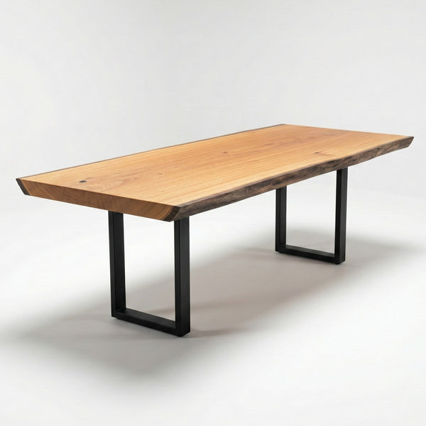 mesa organica arboreal madeira maciça com pe de ferro preto estilo industrial tampo inteiriço