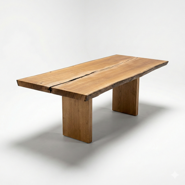 mesa organica arboreal madeira maciça com pe de madeira tampo rustico com fenda