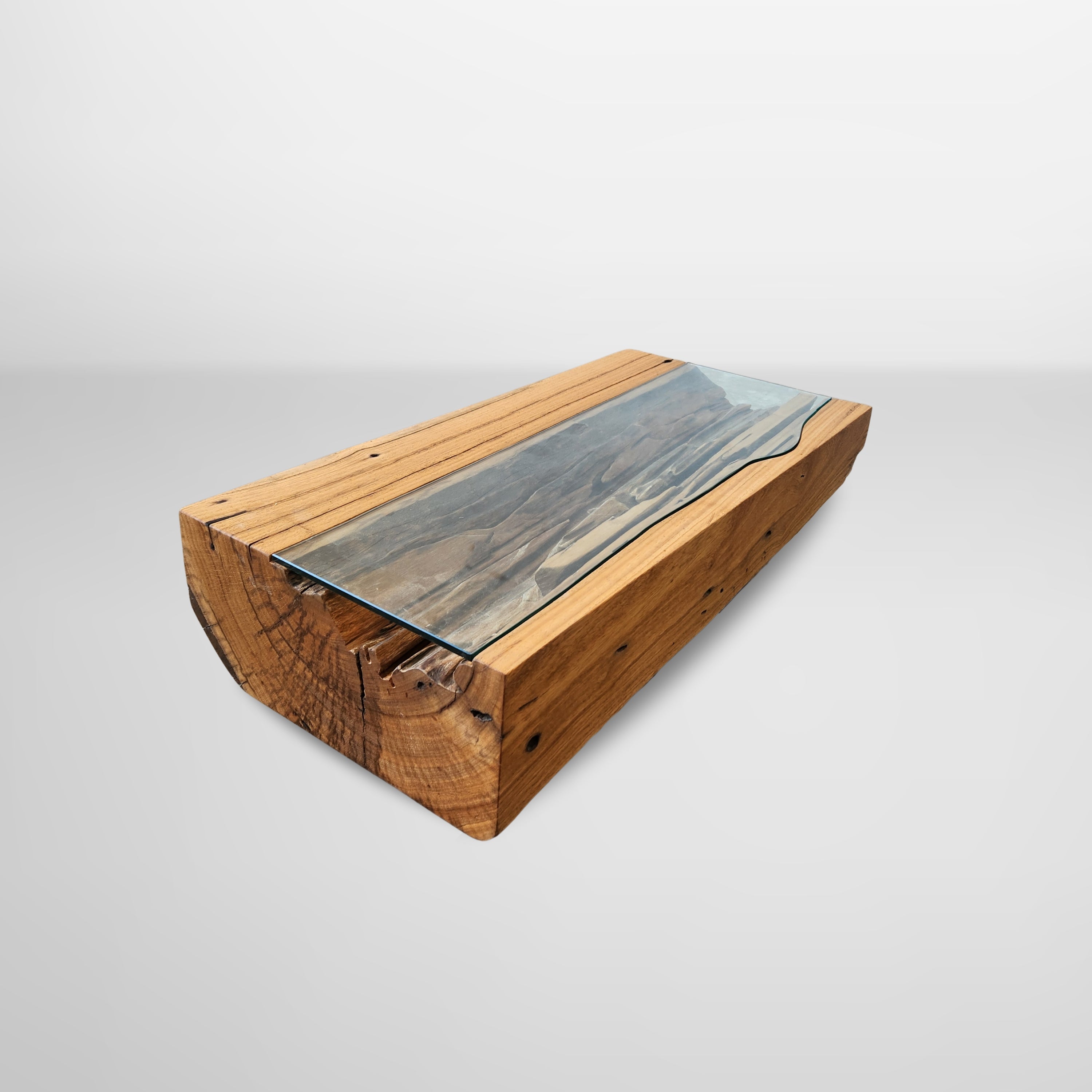 mesa de centro rustica com vidro organico pronta entrega arboreal
