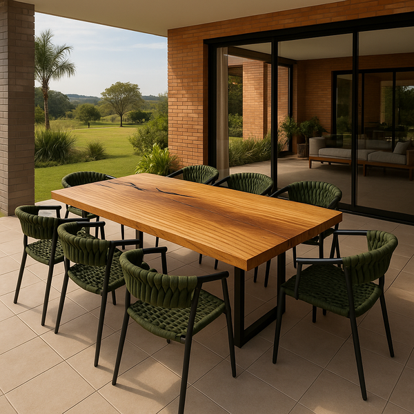 mesa madeira maciça 8 lugares pronta entrega arboreal com cadeira de corda nautica
