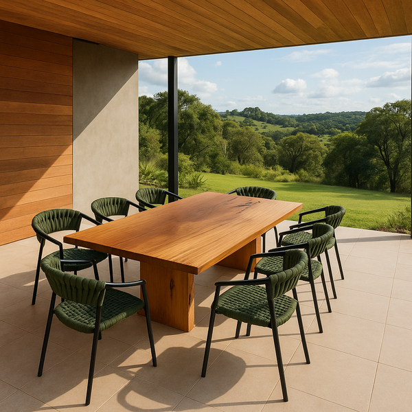 mesa madeira maciça 8 lugares pronta entrega arboreal com cadeira de corda nautica