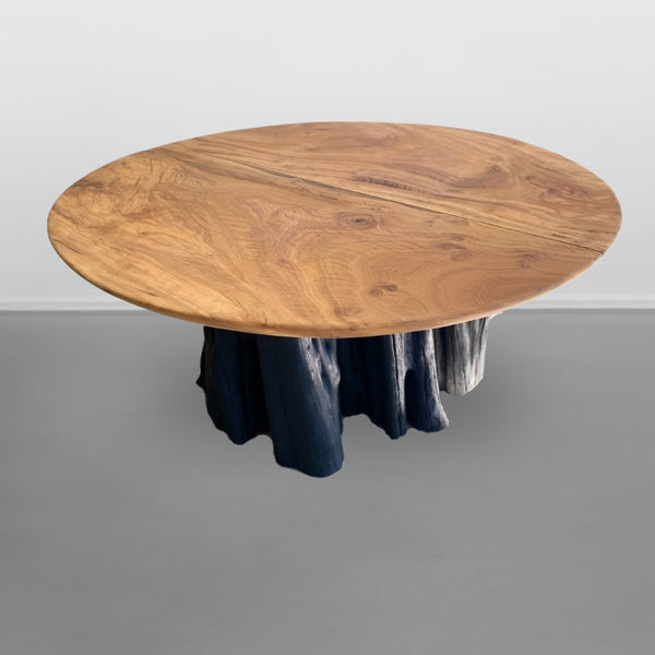mesa madeira maciça redonda base rustica preta arboreal
