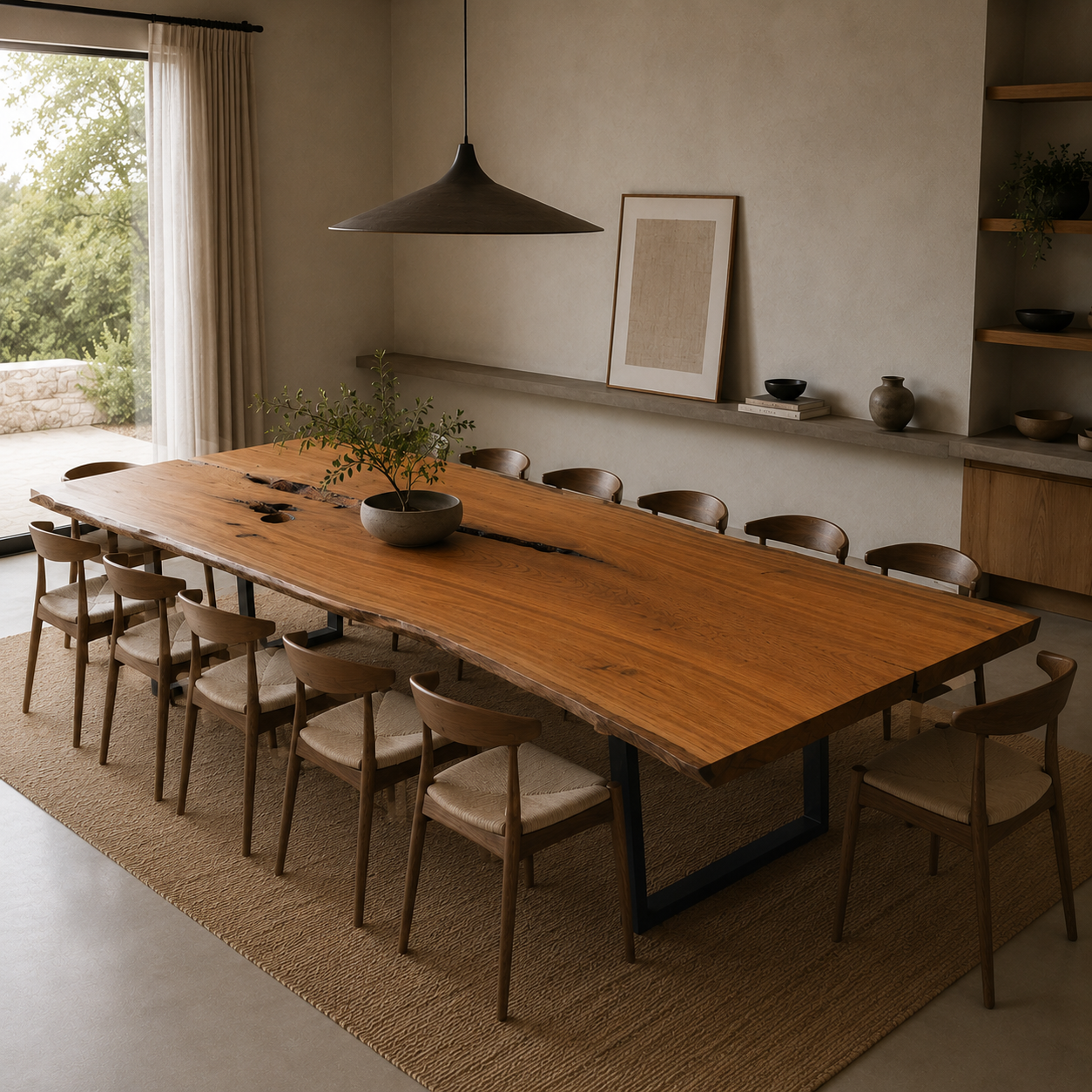 Mesa orgânica linha rústica ArboREAL, em madeira maciça 300x105 cm, pronta entrega, ideal para salas amplas, até 12 lugares.