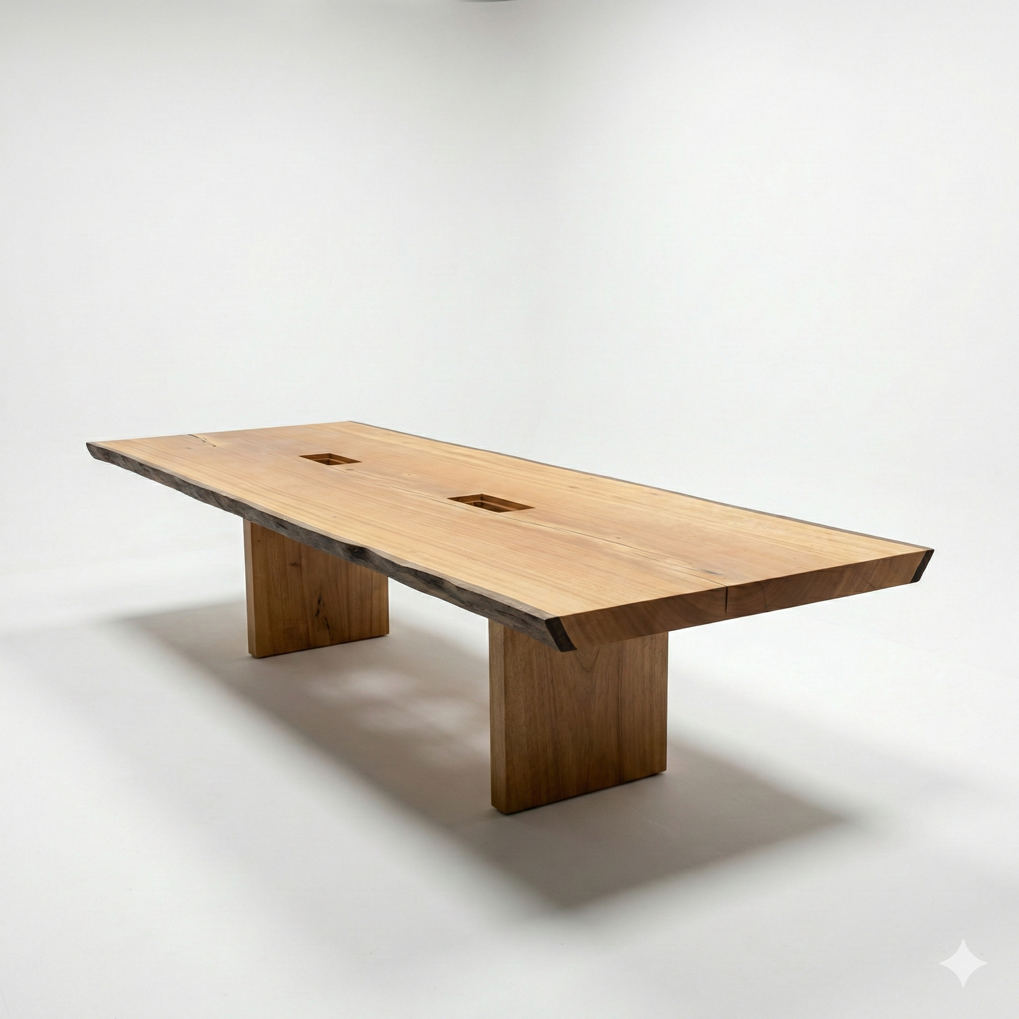 mesa reuniao madeira maciça com recorte pra tomada arboreal