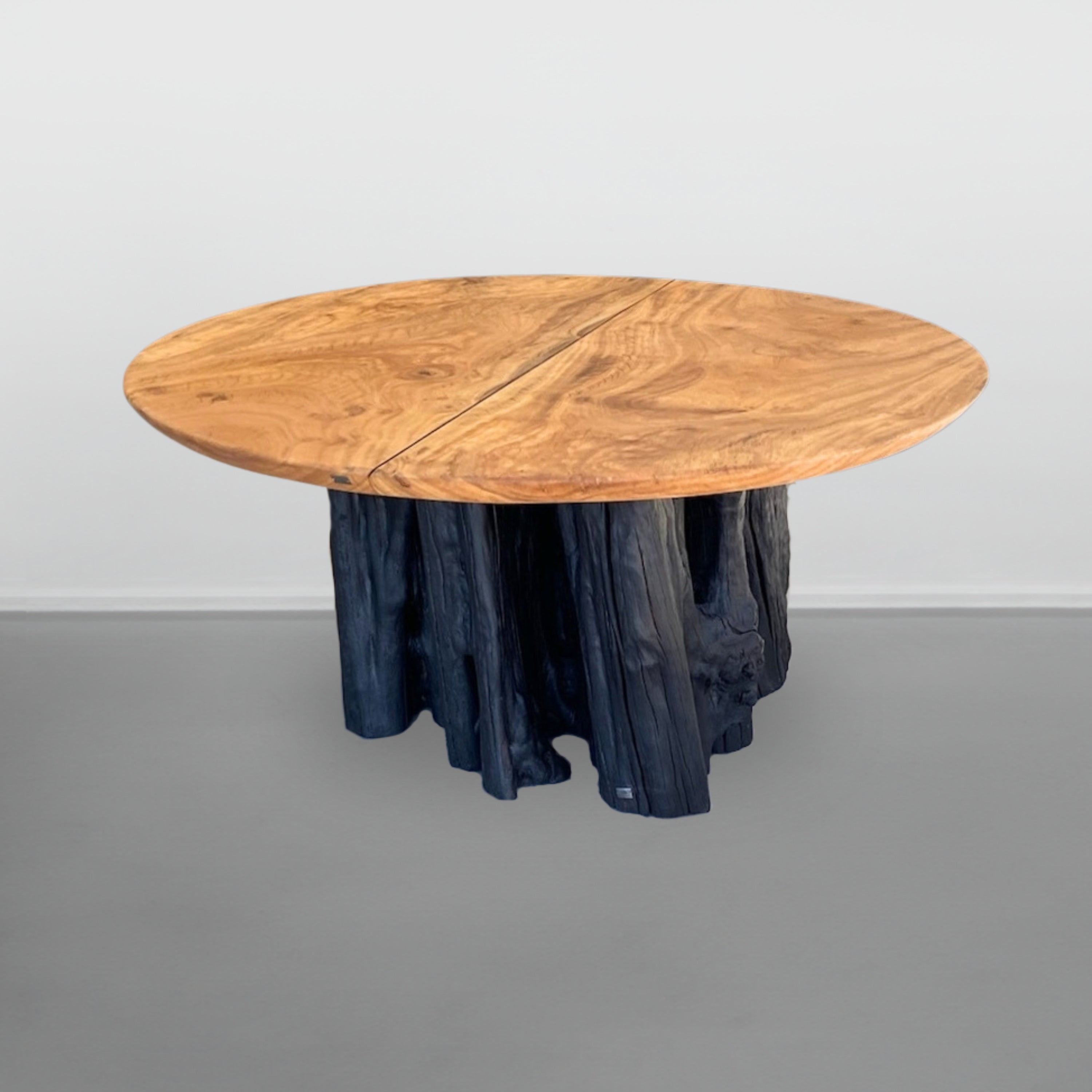 mesa madeira maciça redonda base rustica preta arboreal