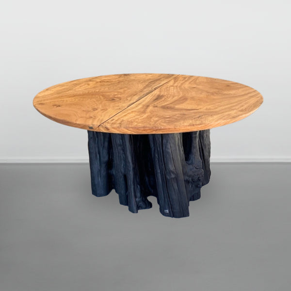 mesa madeira maciça redonda base rustica preta arboreal