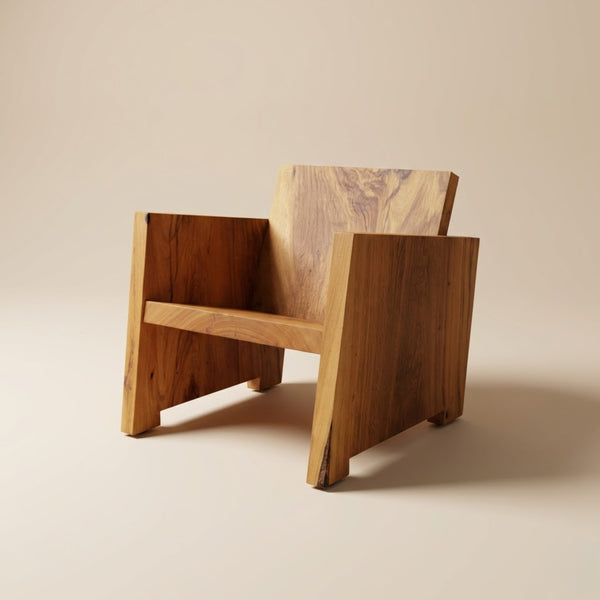 Poltrona Canopy Wood ArboREAL em madeira maciça, com braços e estrutura inteiramente em madeira natural, design monolítico e veios orgânicos aparentes, fotografada em fundo neutro de estúdio